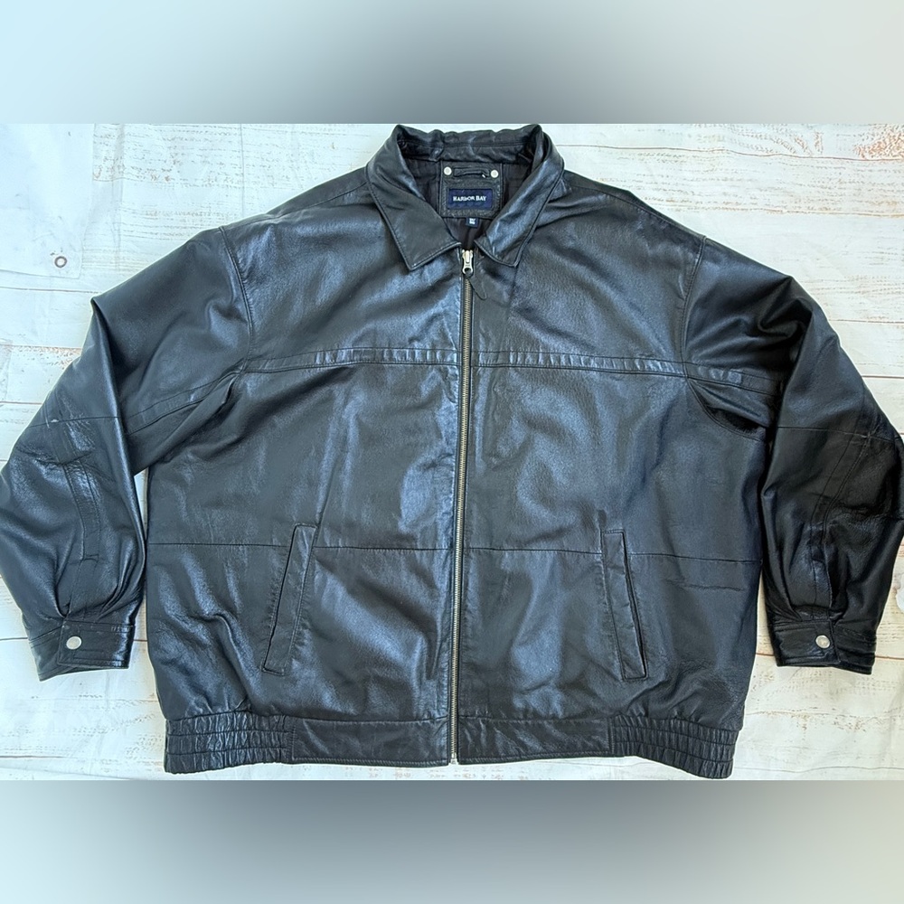 VYG‎ Harbor Bay Men’s Genuine Leather Jacket | Black | 3XL | Classic Zip-Up Coat